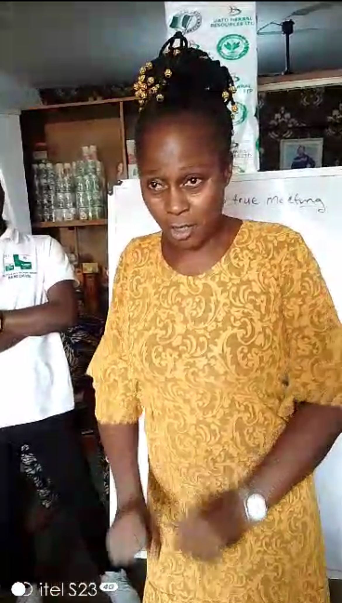 A delighted woman sharing the effect of NRI product on her husband